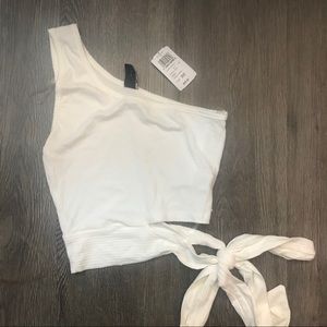 One Shoulder Tied Waist Crop Top